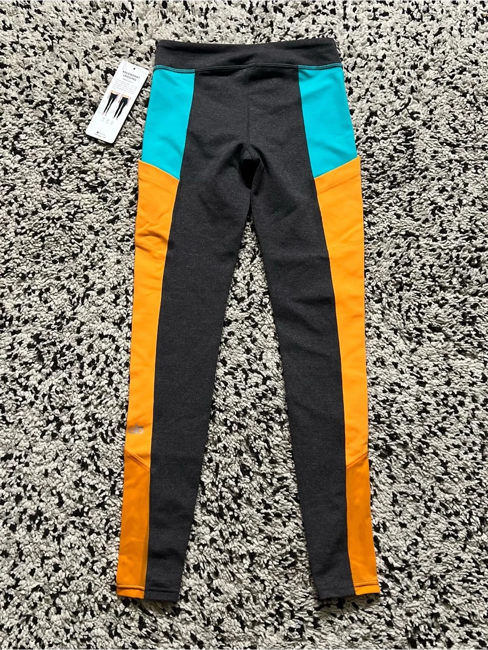 ALO Yoga Ascendant Leggings Scuba Inspired Stormy Grey Blue Orange Women’s XS